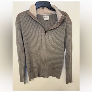 Field & Stream Men's Gray Ribbed Zip-Up Sweater with Sherpa Collar